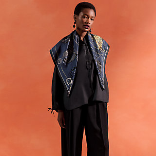 Tous en Selle embroidered scarf 90 - Blue | Hermès USA